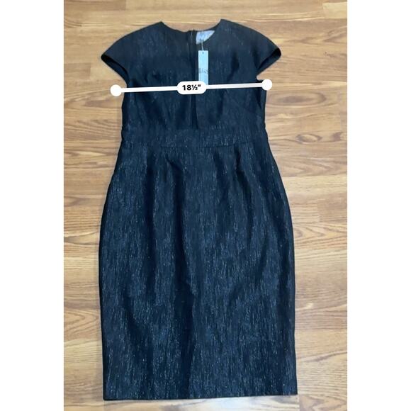 Lela Rose black shimmery Sheer-Panel Cap-Sleeve Cocktail Dress size 12 - Picture 8 of 13